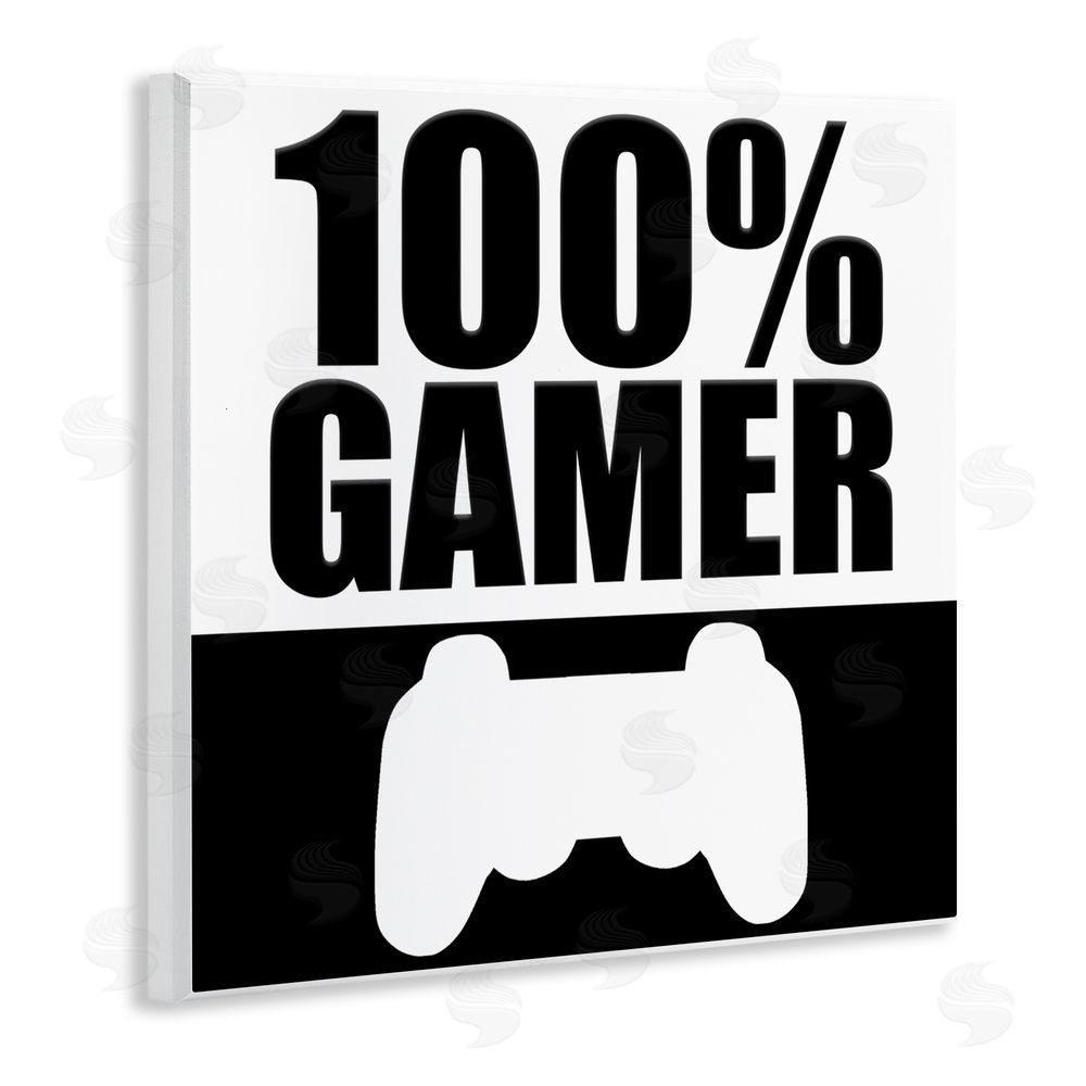 Kim Allen 100% Gamer Black & White Wooden Wall Plaque Art Print