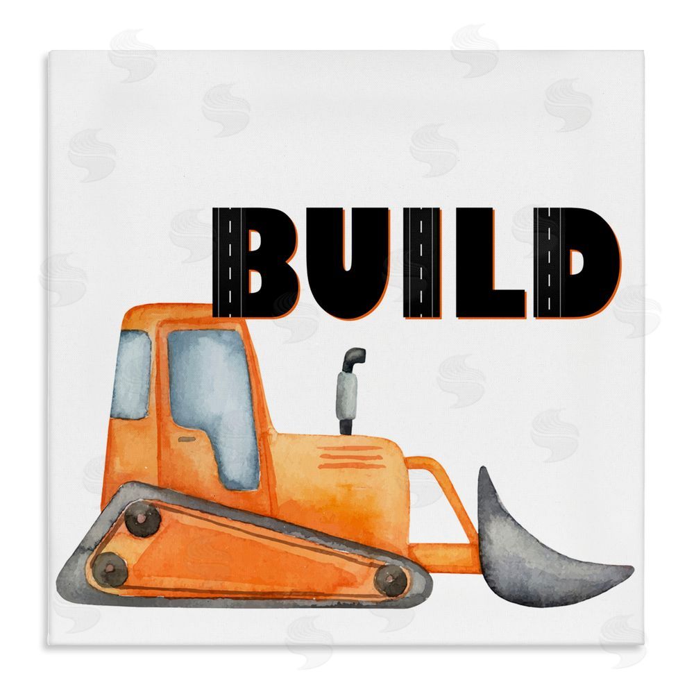 Kim Allen Build with Orange Bulldozer Stretched Canvas Wall Art Print