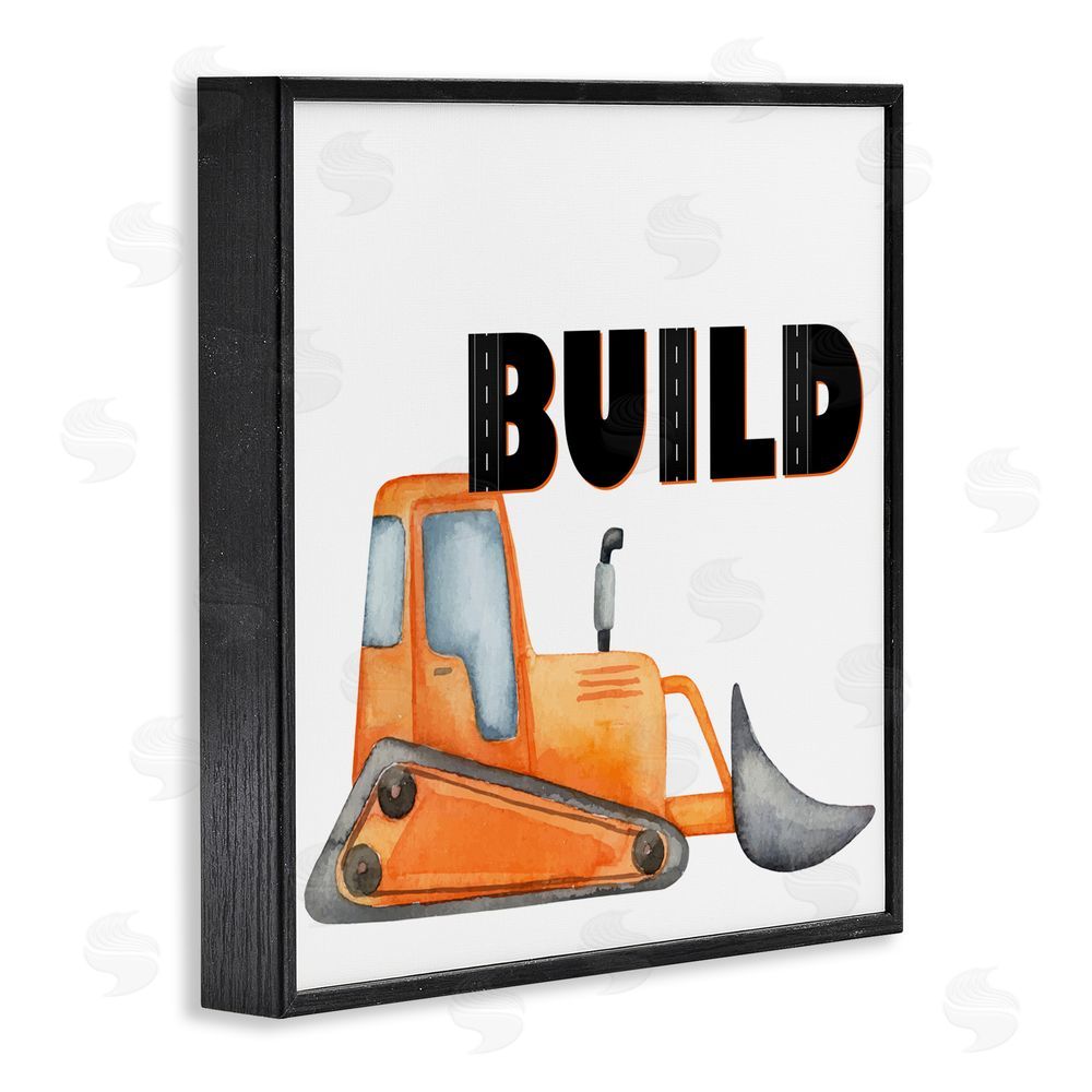Kim Allen Build with Orange Bulldozer Black Framed Giclee Print Wall Art