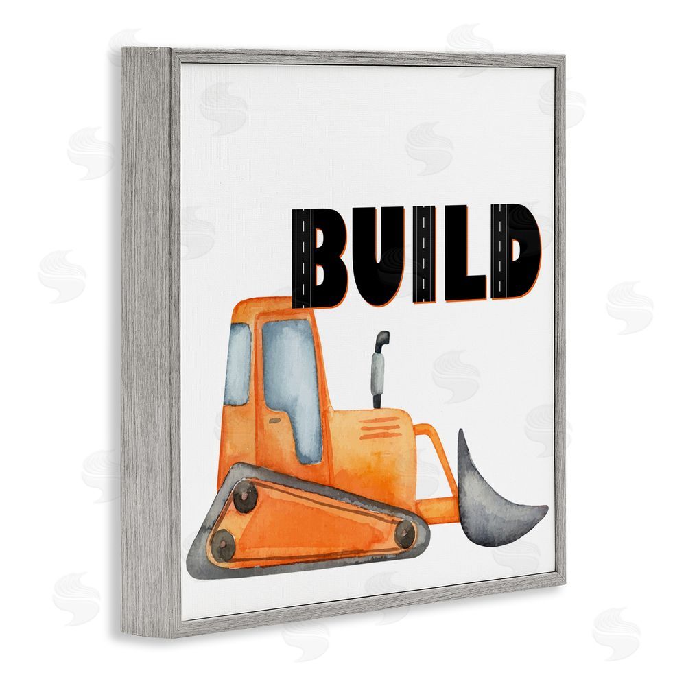 Kim Allen Build with Orange Bulldozer Gray Framed Giclee Print Wall Art