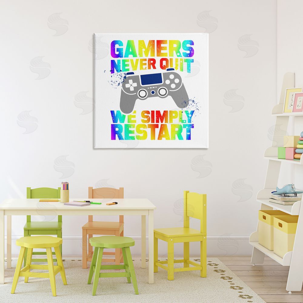 Kim Allen Rainbow Gamers Never Quit Stretched Canvas Wall Art Print in Room