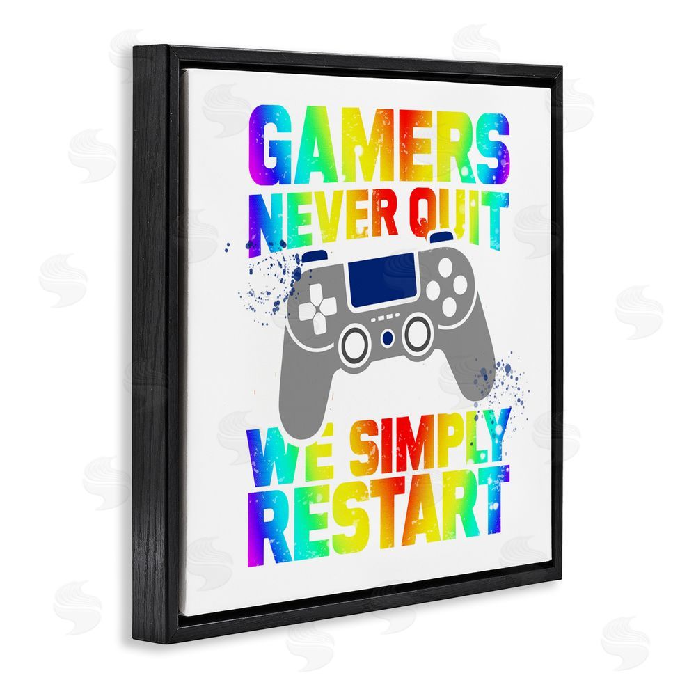 Kim Allen Rainbow Gamers Never Quit Black Floating Frame Canvas Wall Art Print