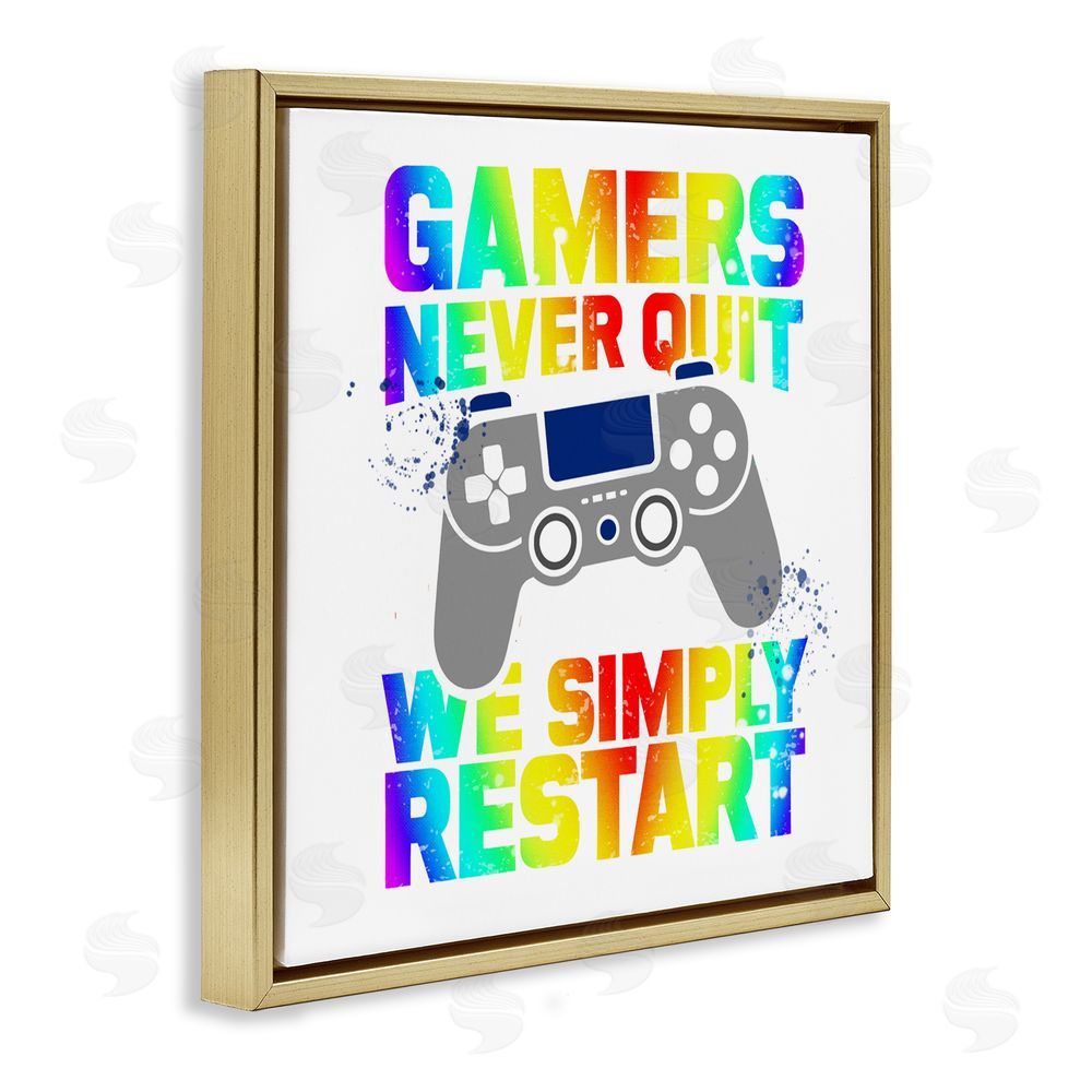 Kim Allen Rainbow Gamers Never Quit Gold Floating Frame Canvas Wall Art Print