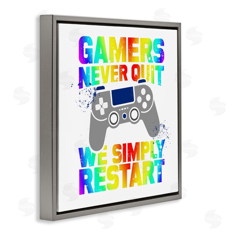 Kim Allen Rainbow Gamers Never Quit Gray Floating Frame Canvas Wall Art Print