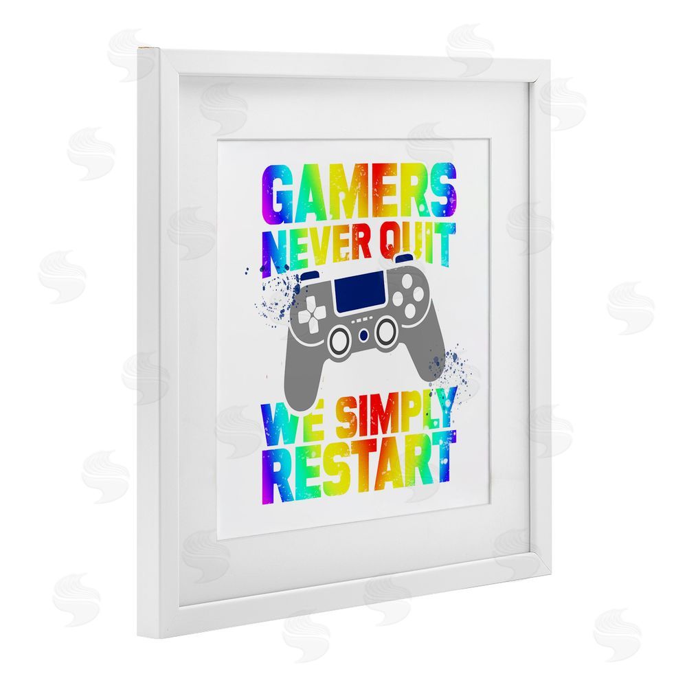 Kim Allen Rainbow Gamers Never Quit White Framed Print Under Glass Wall Art