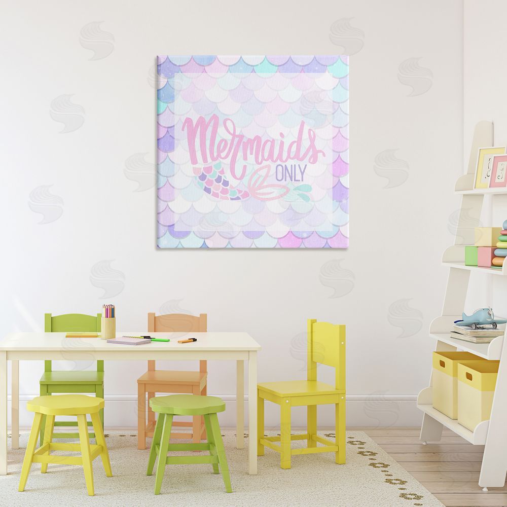 Kim Allen Pastel Mermaids Only Stretched Canvas Wall Art Print in Room