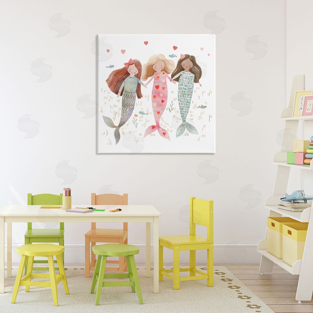 Leah Straatsma Trio of Mermaids Friendship Stretched Canvas Wall Art Print in Room
