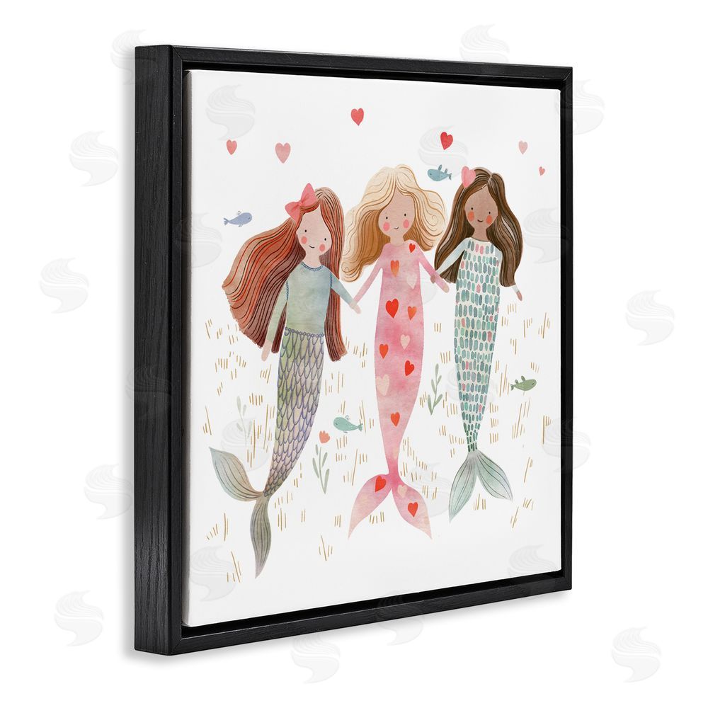 Leah Straatsma Trio of Mermaids Friendship Black Floating Frame Canvas Wall Art Print