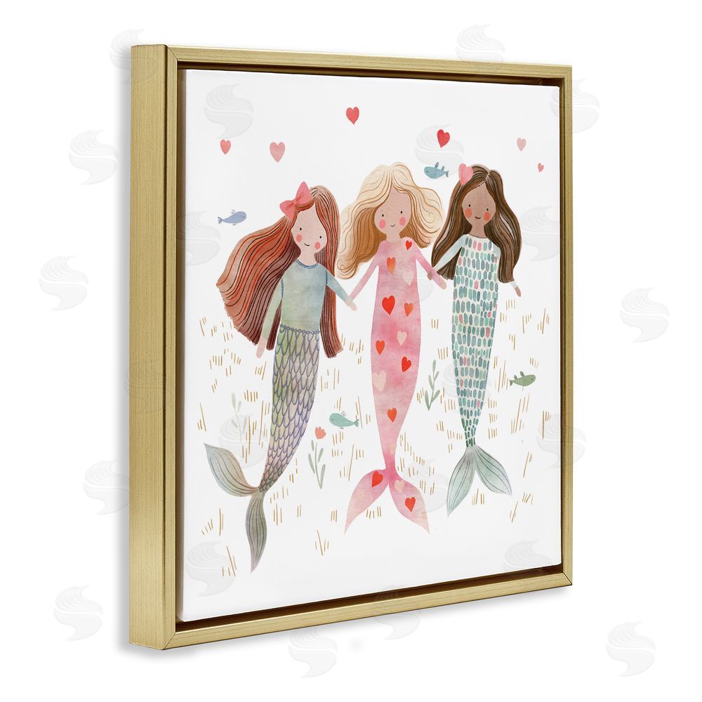 Leah Straatsma Trio of Mermaids Friendship Gold Floating Frame Canvas Wall Art Print
