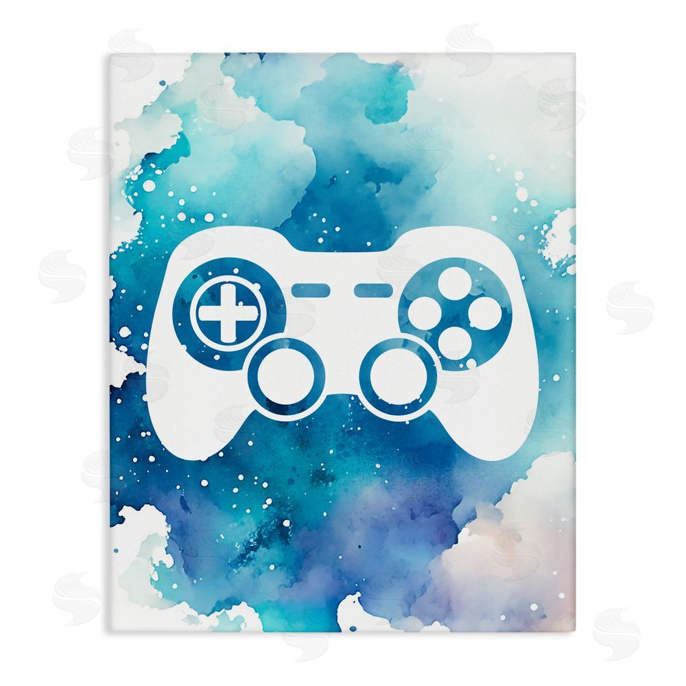 Marcus Prime Blue Controller Splatter Stretched Canvas Wall Art Print
