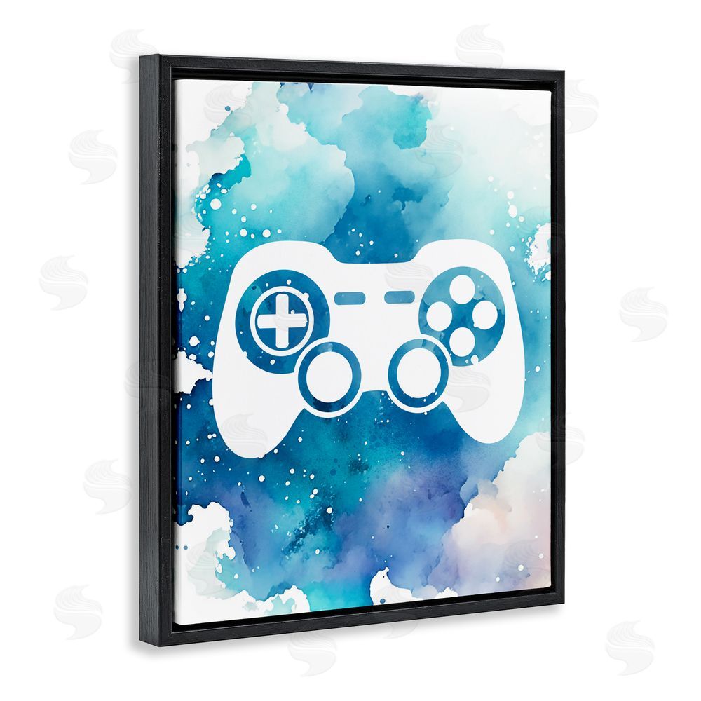 Marcus Prime Blue Controller Splatter Black Floating Frame Canvas Wall Art Print