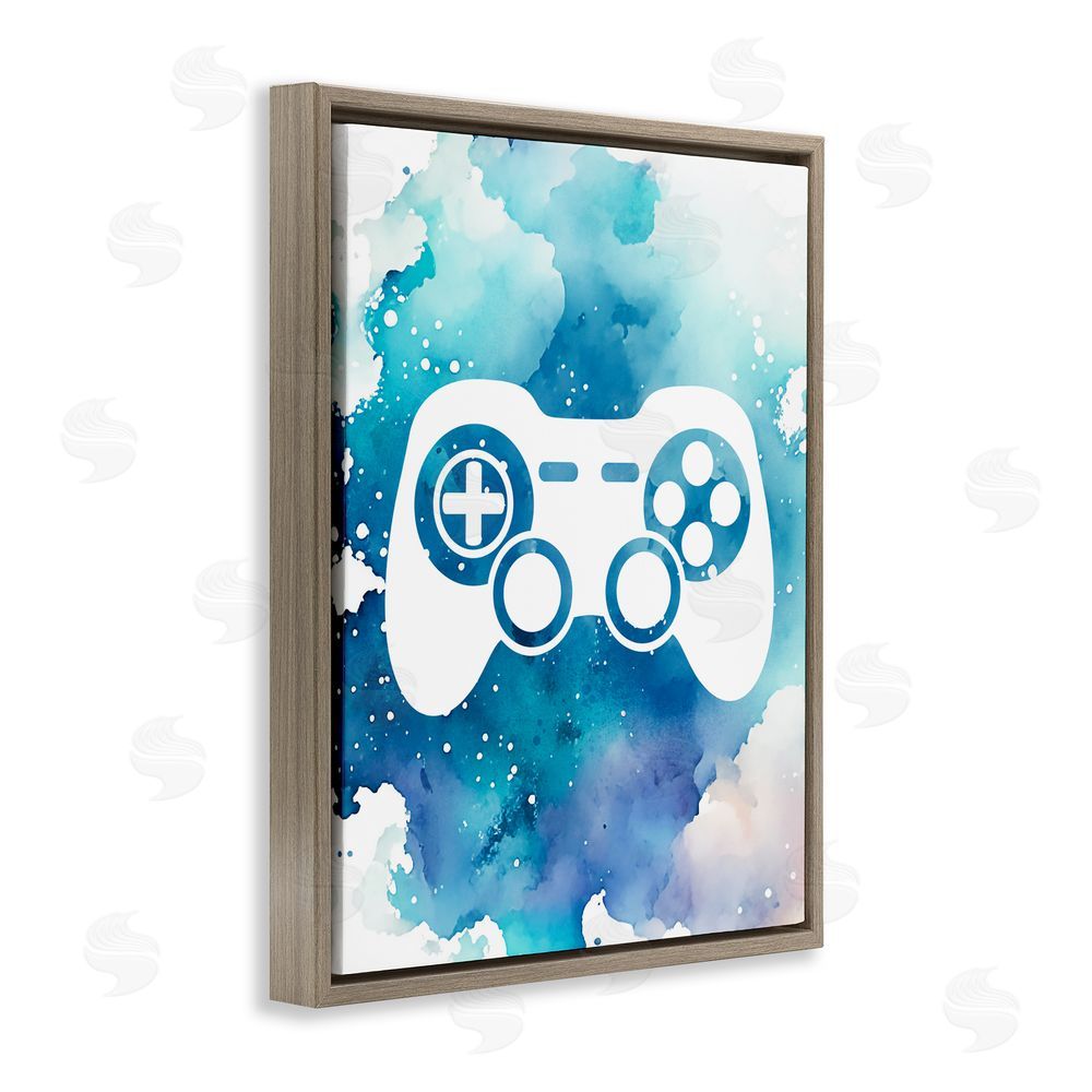 Marcus Prime Blue Controller Splatter Brown Floating Frame Canvas Wall Art Print