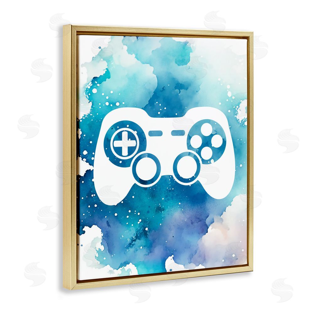 Marcus Prime Blue Controller Splatter Gold Floating Frame Canvas Wall Art Print