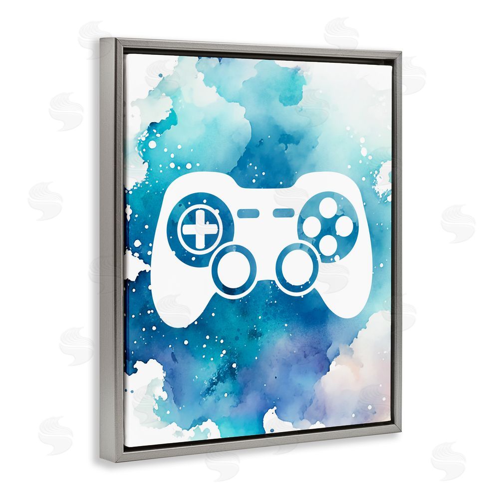 Marcus Prime Blue Controller Splatter Gray Floating Frame Canvas Wall Art Print