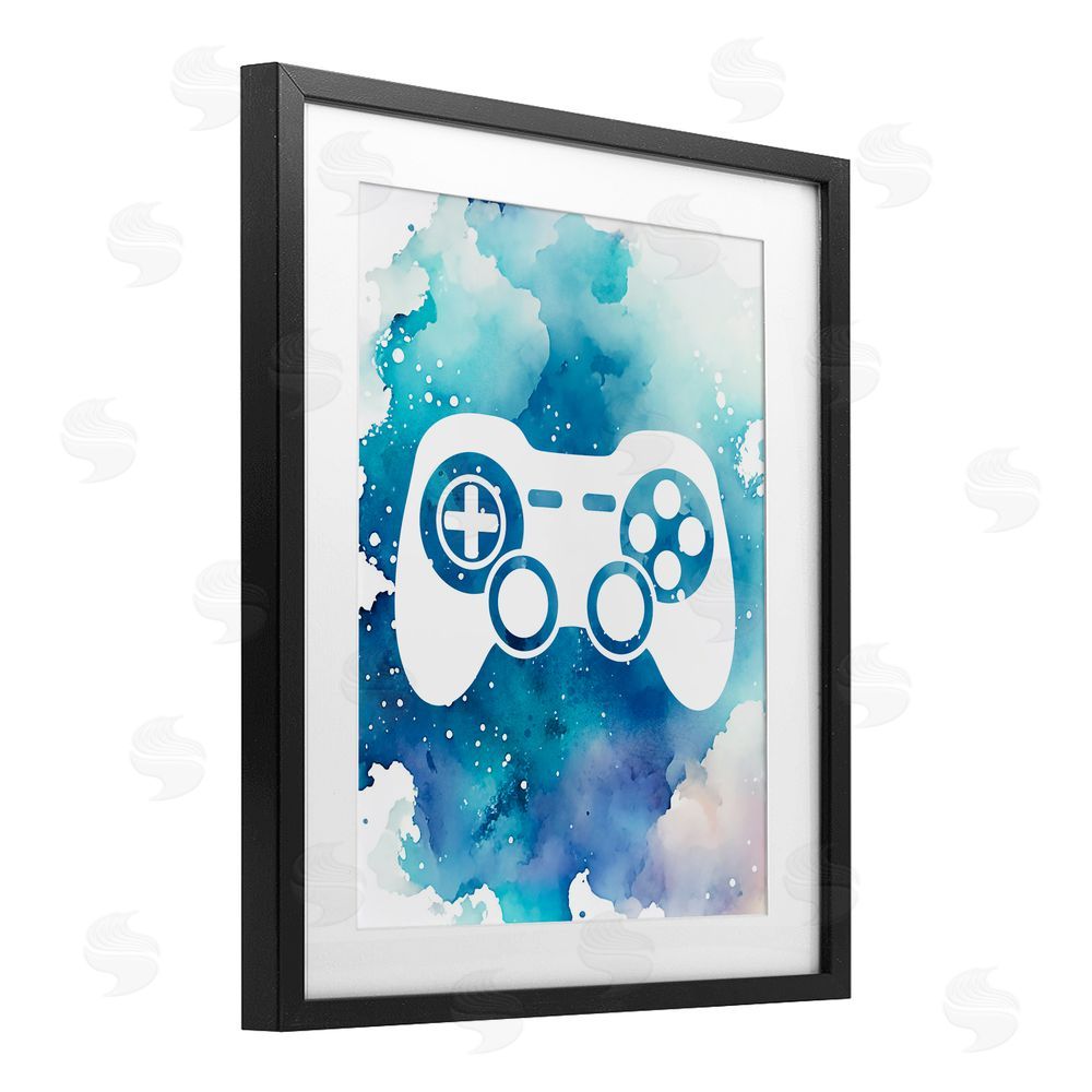 Marcus Prime Blue Controller Splatter Black Framed Print Under Glass Wall Art
