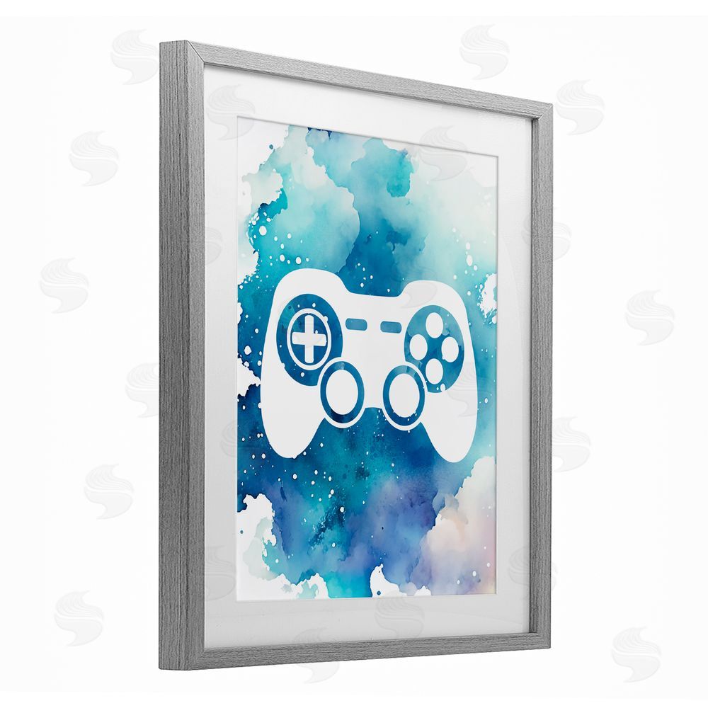 Marcus Prime Blue Controller Splatter Gray Framed Print Under Glass Wall Art
