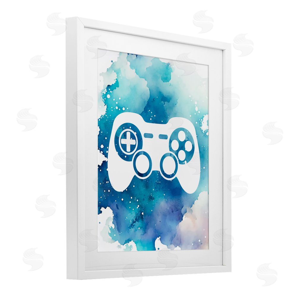 Marcus Prime Blue Controller Splatter White Framed Print Under Glass Wall Art
