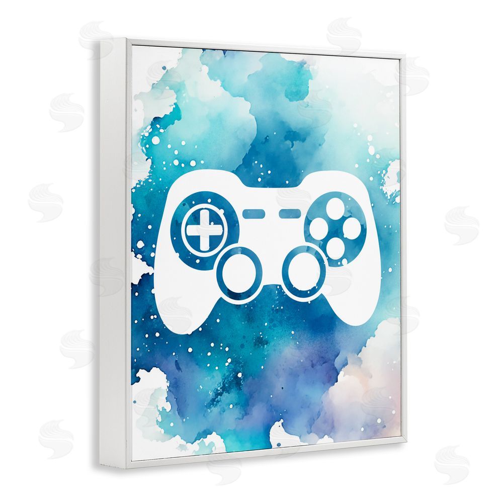 Marcus Prime Blue Controller Splatter White Framed Giclee Print Wall Art