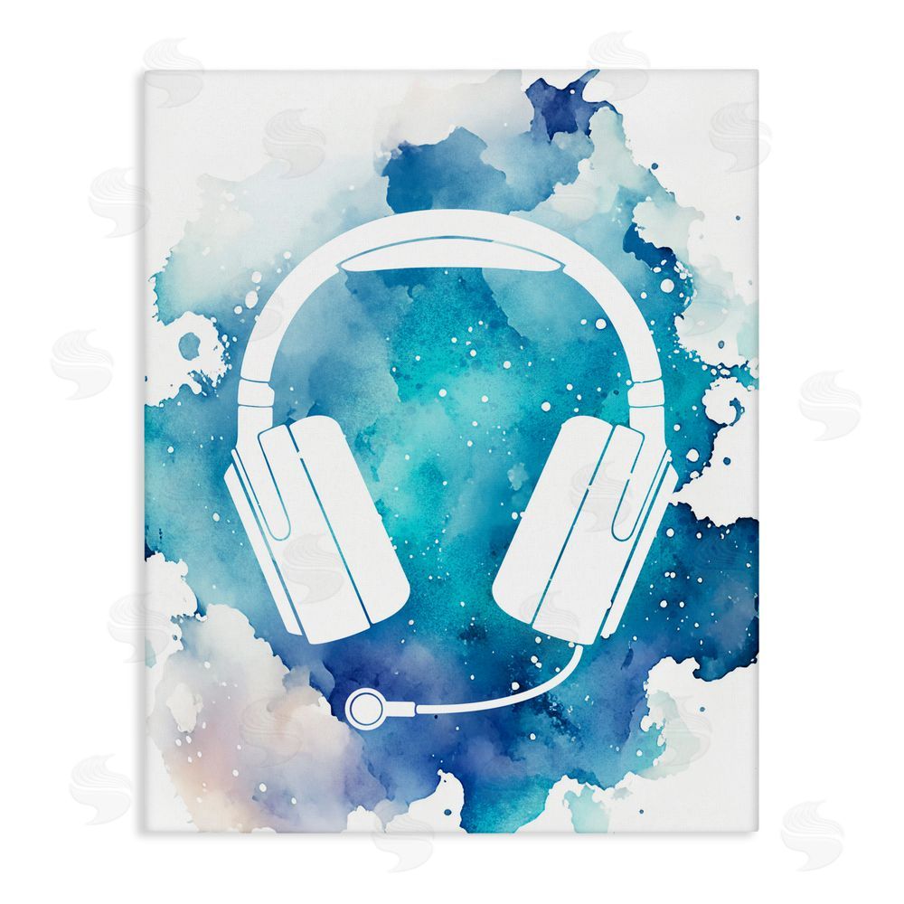 Marcus Prime Blue Headphone Splatter Stretched Canvas Wall Art Print
