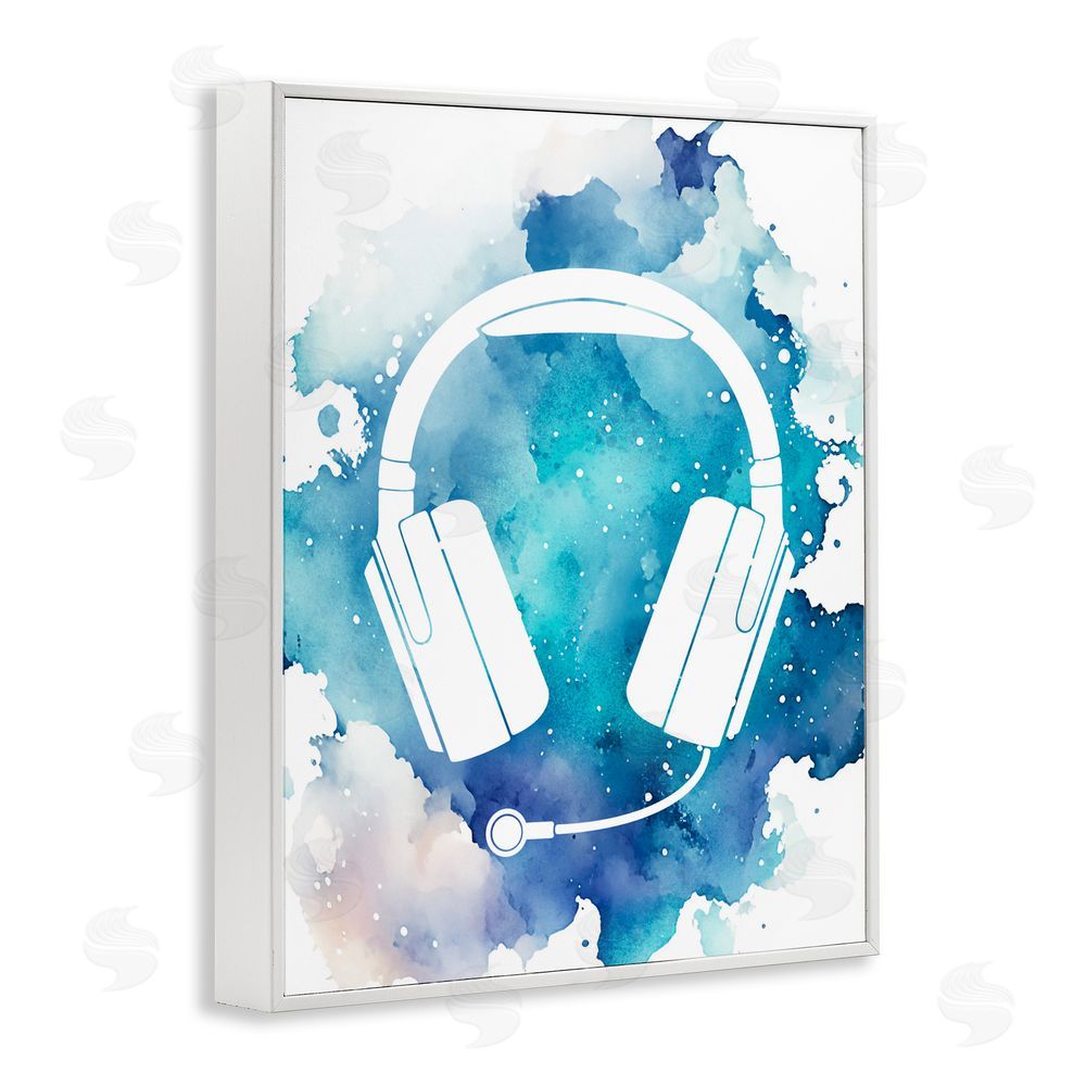 Marcus Prime Blue Headphone Splatter White Framed Giclee Print Wall Art
