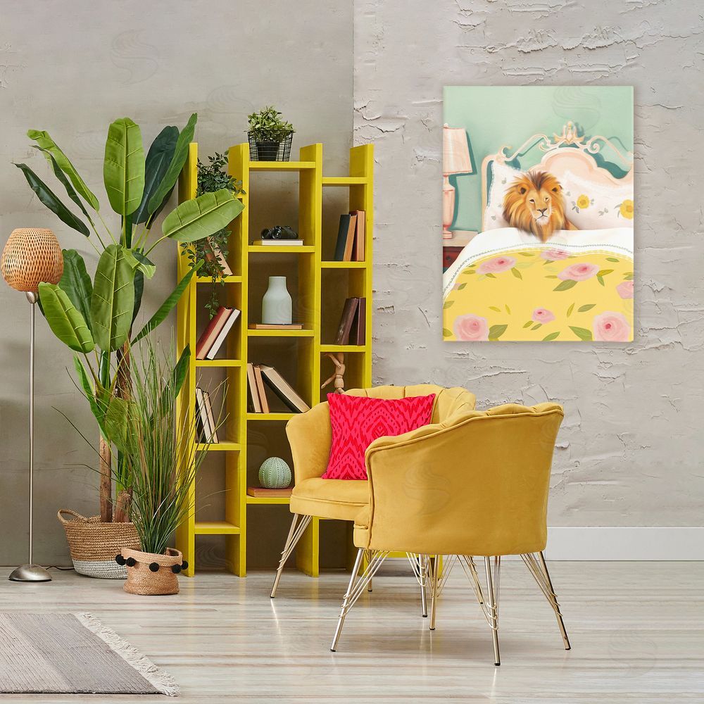 Leah Straatsma Good Morning Lion in Bed Stretched Canvas Wall Art Print in Room