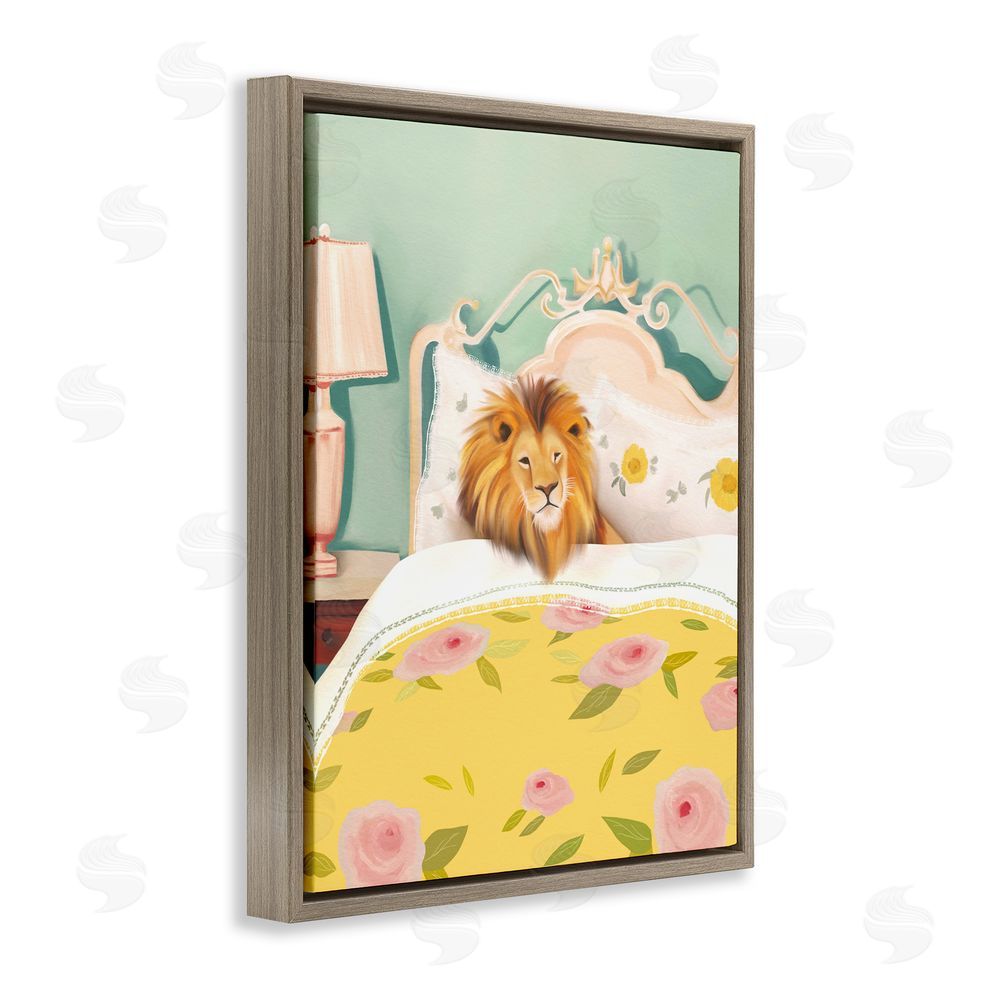 Leah Straatsma Good Morning Lion in Bed Brown Floating Frame Canvas Wall Art Print