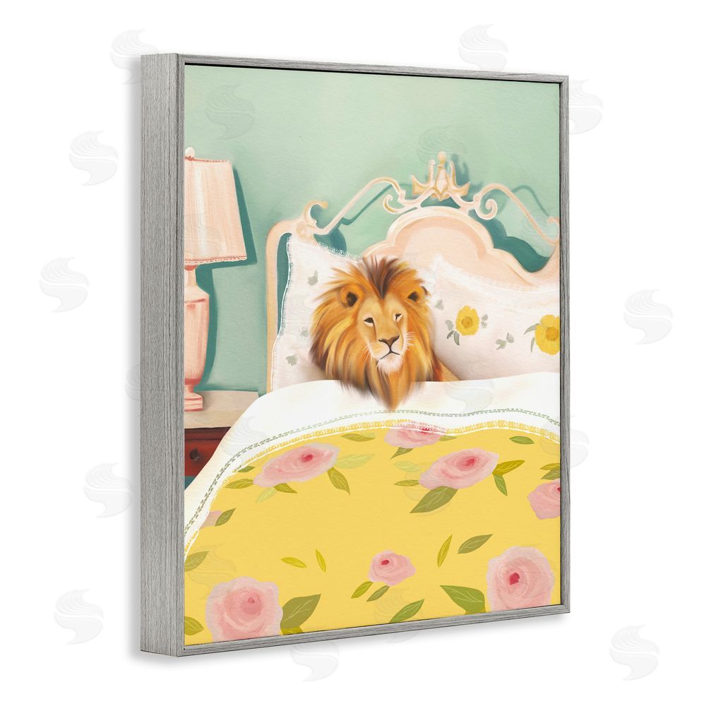 Leah Straatsma Good Morning Lion in Bed Gray Framed Giclee Print Wall Art
