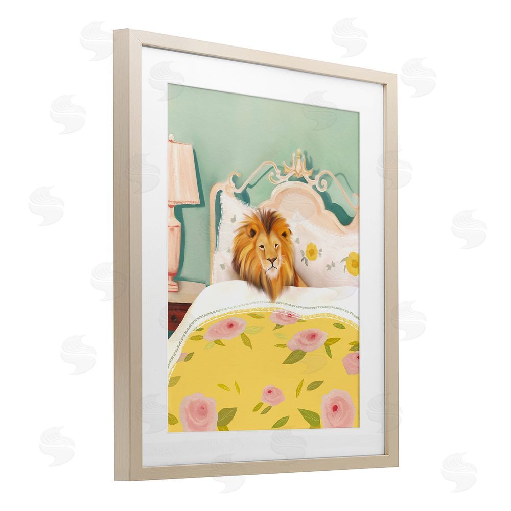 Leah Straatsma Good Morning Lion in Bed Brown Framed Print Under Glass Wall Art