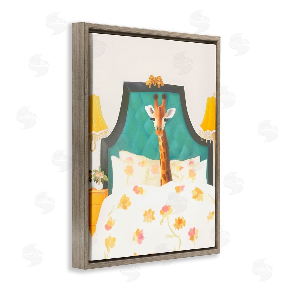 Leah Straatsma Good Morning Giraffe in Bed Brown Floating Frame Canvas Wall Art Print