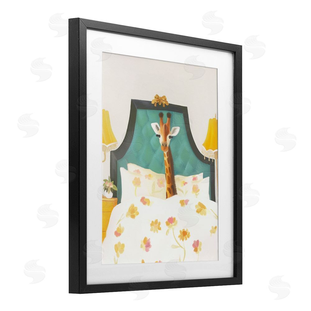 Leah Straatsma Good Morning Giraffe in Bed Black Framed Print Under Glass Wall Art