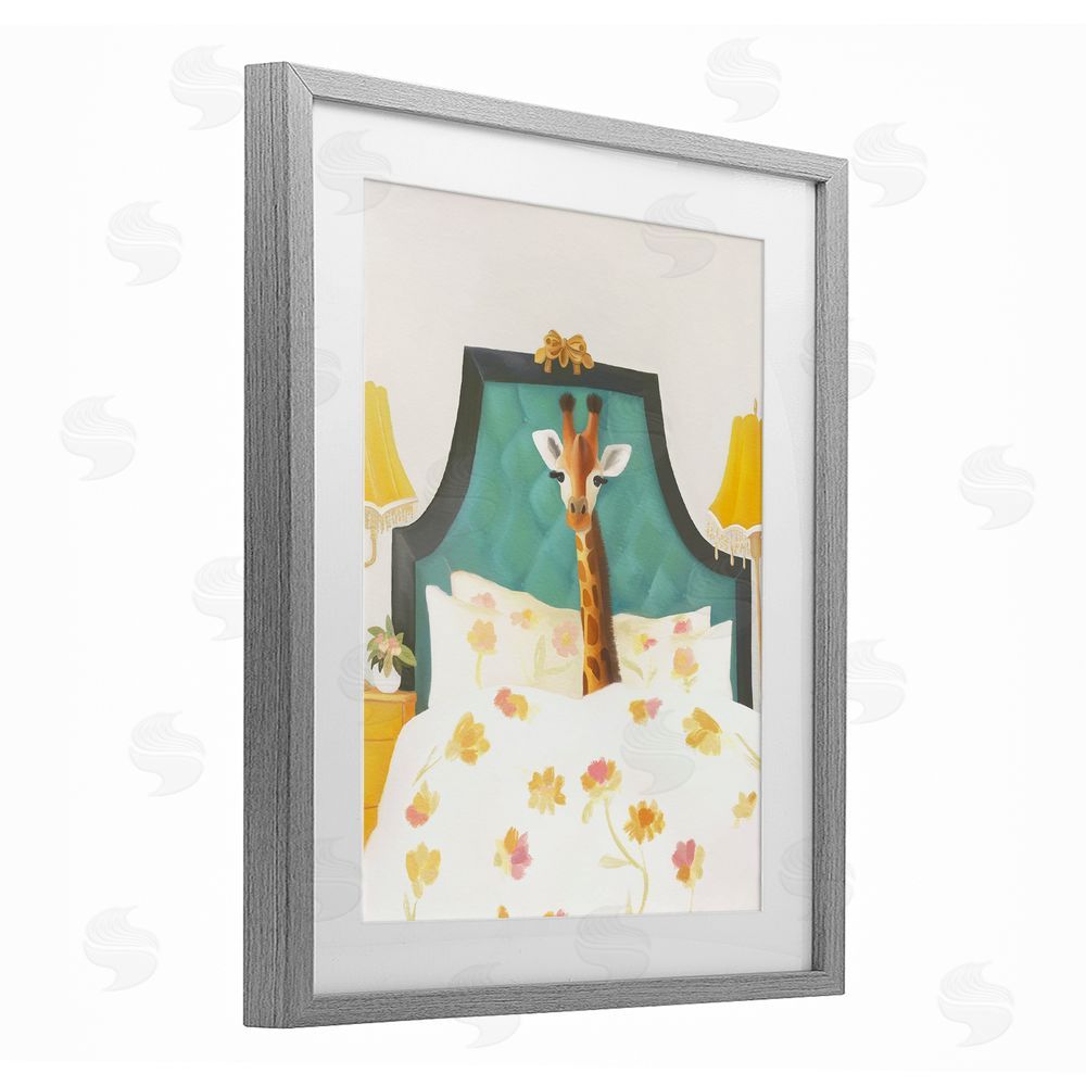 Leah Straatsma Good Morning Giraffe in Bed Gray Framed Print Under Glass Wall Art