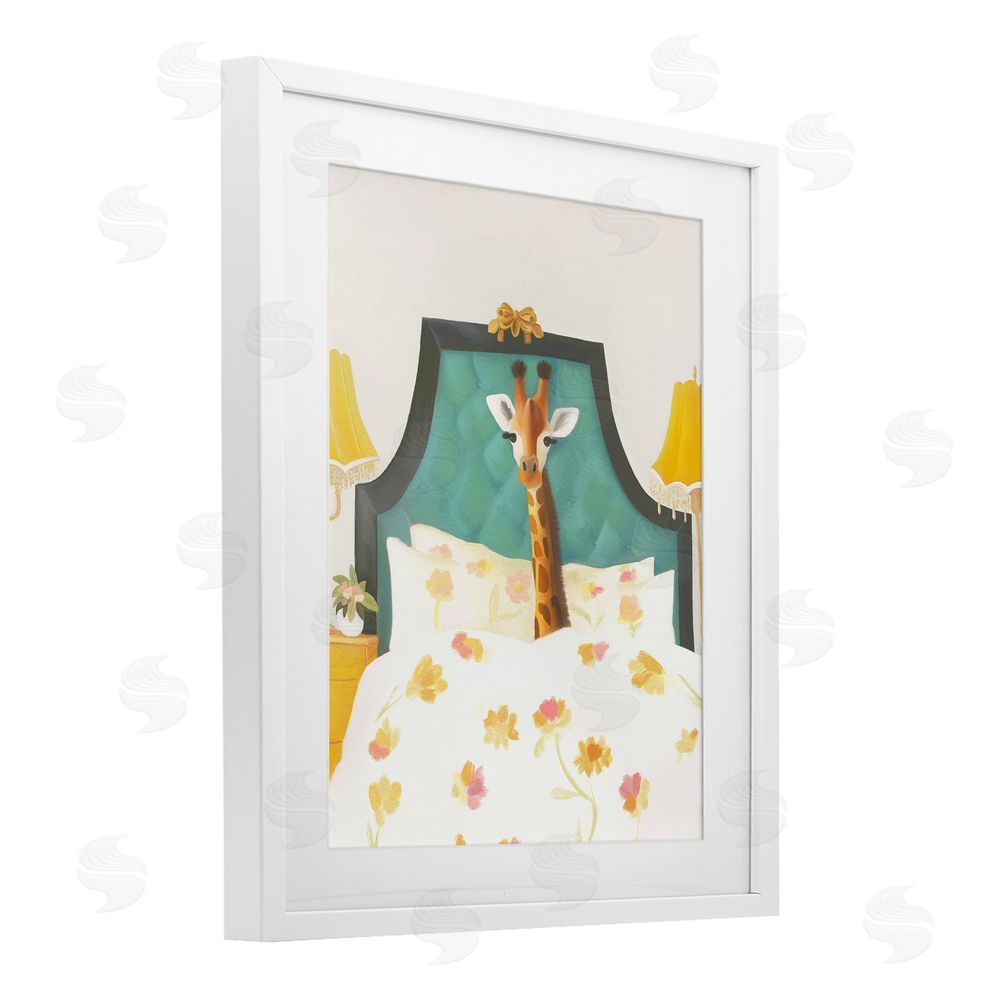 Leah Straatsma Good Morning Giraffe in Bed White Framed Print Under Glass Wall Art