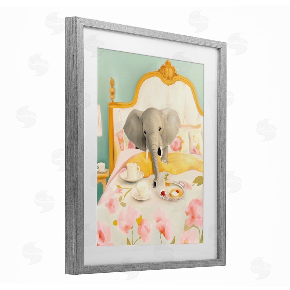 Leah Straatsma Breakfast in Bed Elephant Gray Framed Print Under Glass Wall Art