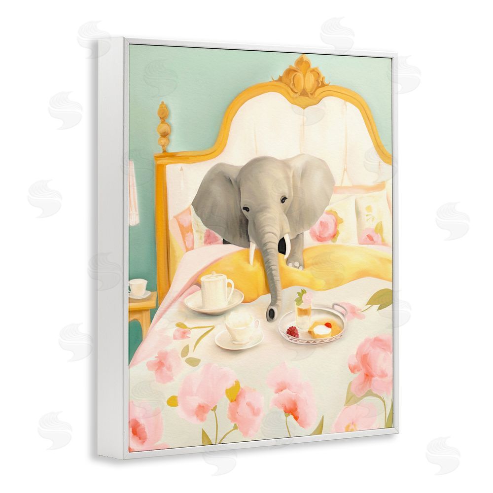 Leah Straatsma Breakfast in Bed Elephant White Framed Giclee Print Wall Art