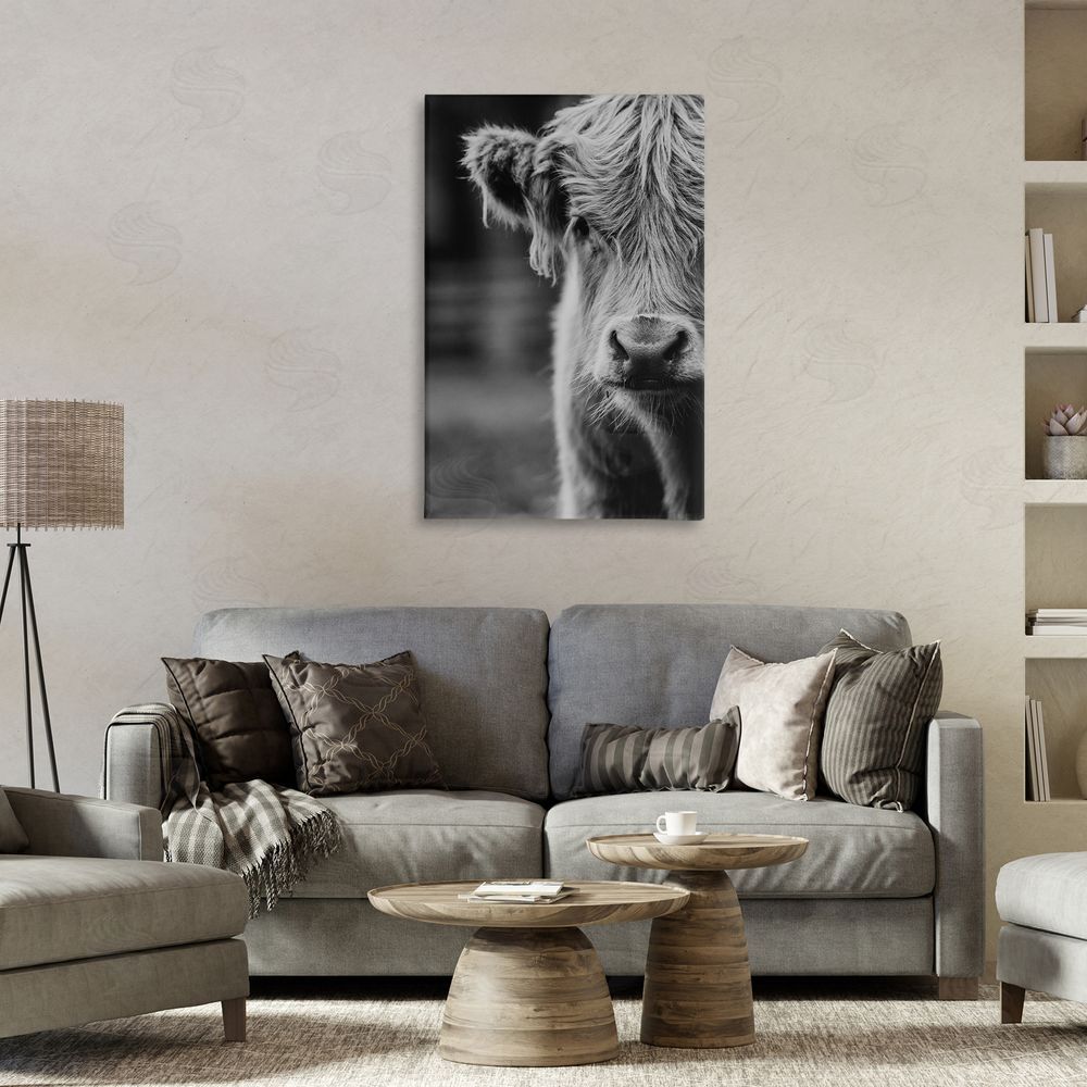 Amy Carroll Baby Cow Face Stretched Canvas Wall Art Print in Room