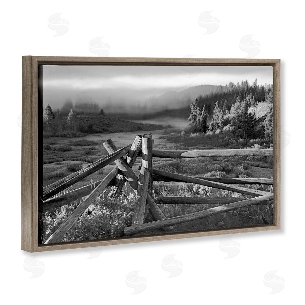 MJ Photography Grand Tetons Fence Beyond Brown Floating Frame Canvas Wall Art Print