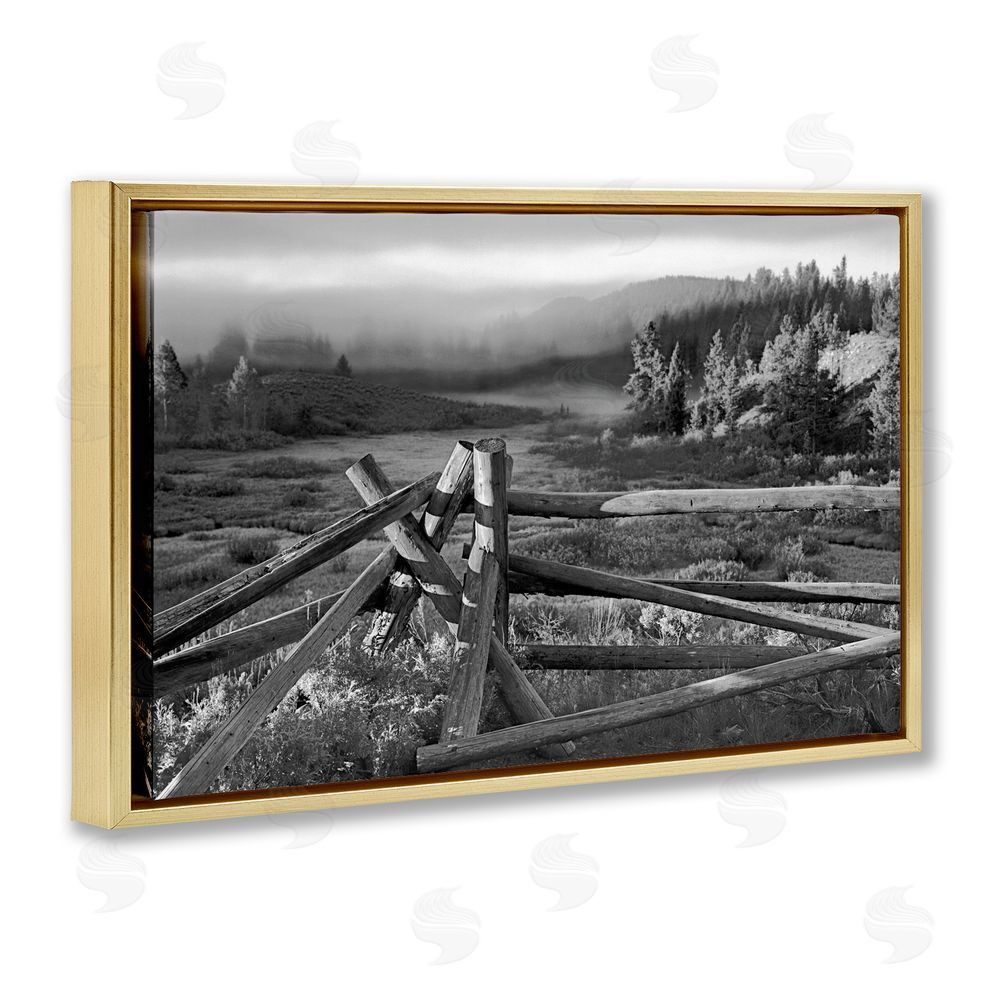 MJ Photography Grand Tetons Fence Beyond Gold Floating Frame Canvas Wall Art Print