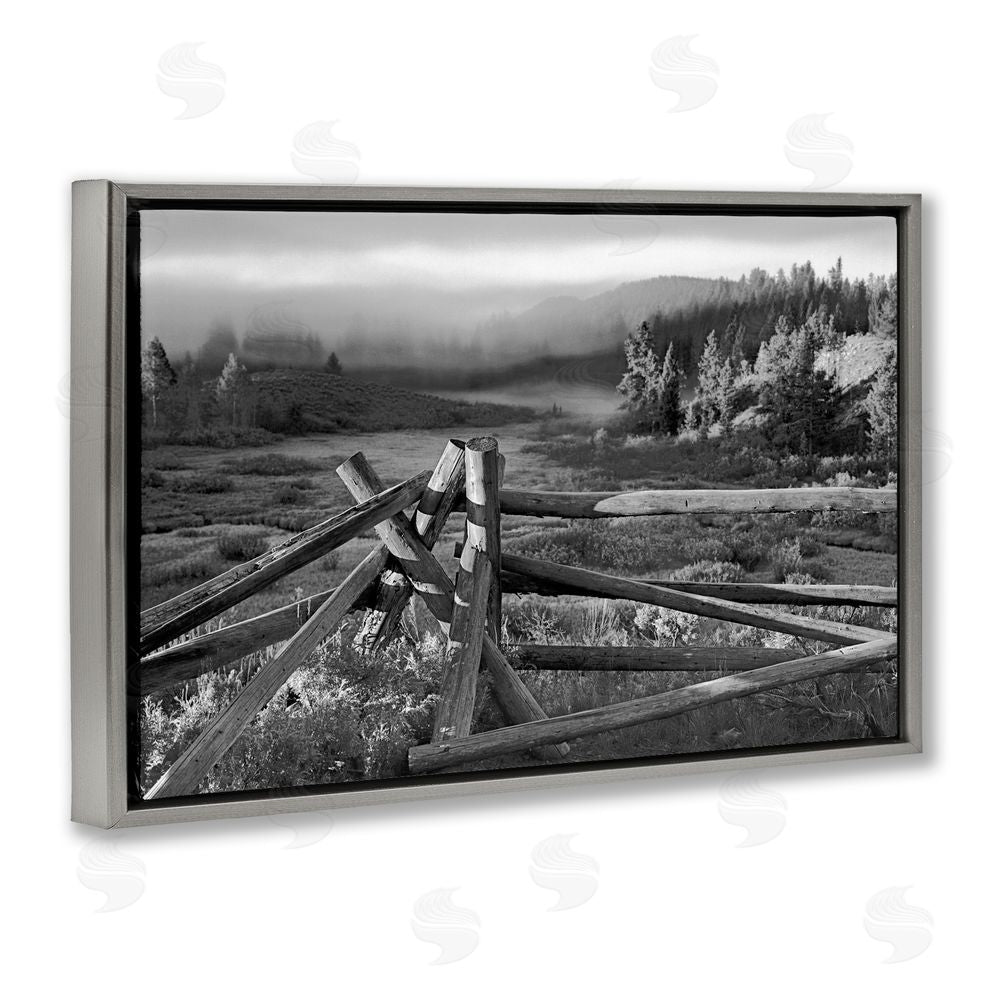 MJ Photography Grand Tetons Fence Beyond Gray Floating Frame Canvas Wall Art Print