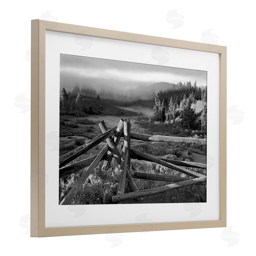 MJ Photography Grand Tetons Fence Beyond Brown Framed Print Under Glass Wall Art