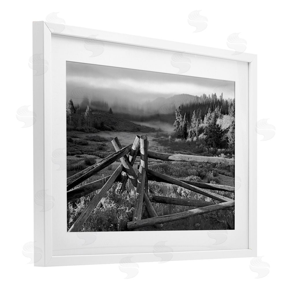 MJ Photography Grand Tetons Fence Beyond White Framed Print Under Glass Wall Art