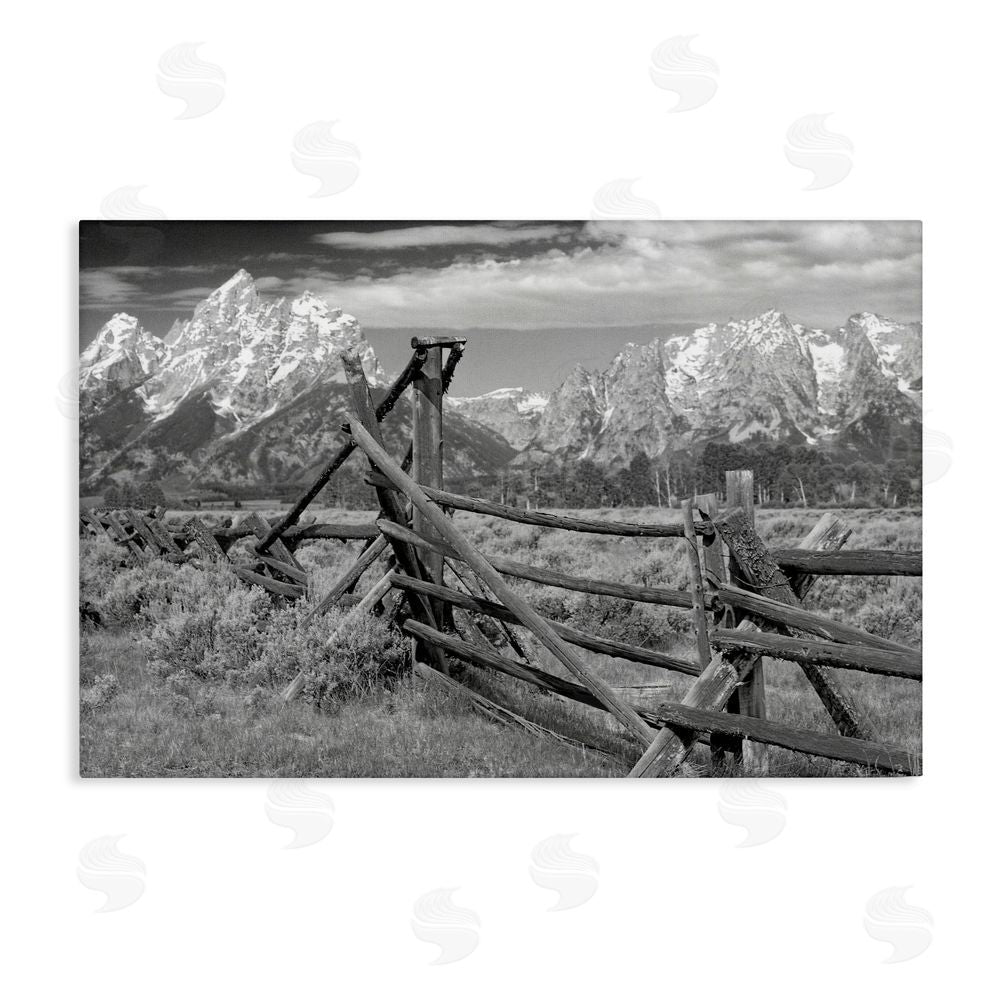 MJ Photography Grand Tetons Mountains & Fence Stretched Canvas Wall Art Print