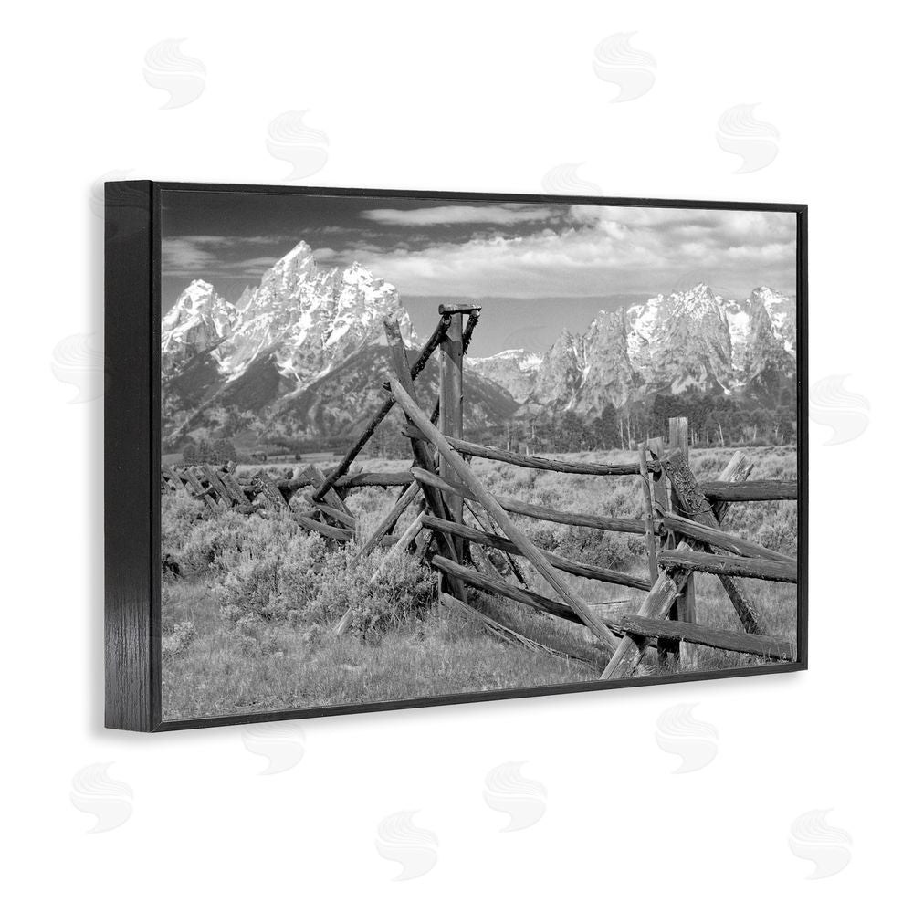 MJ Photography Grand Tetons Mountains & Fence Black Framed Giclee Print Wall Art