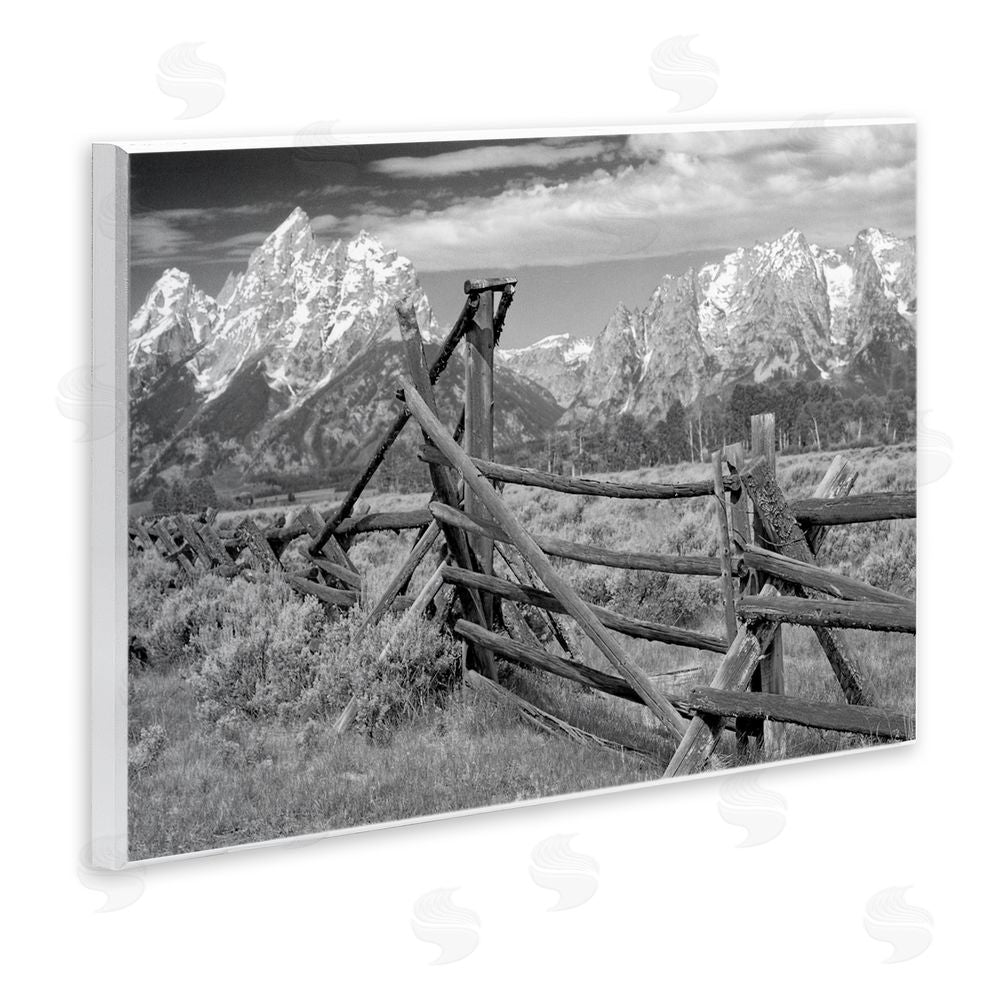 MJ Photography Grand Tetons Mountains & Fence Wooden Wall Plaque Art Print