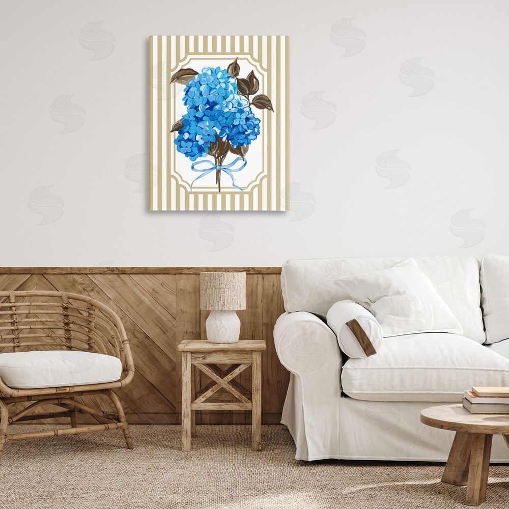 Adonna Ebrahimi Blue Hydrangea Blossom Bow Stretched Canvas Wall Art Print in Room