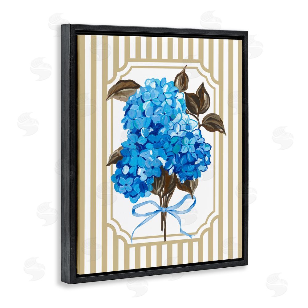 Adonna Ebrahimi Blue Hydrangea Blossom Bow Black Floating Frame Canvas Wall Art Print