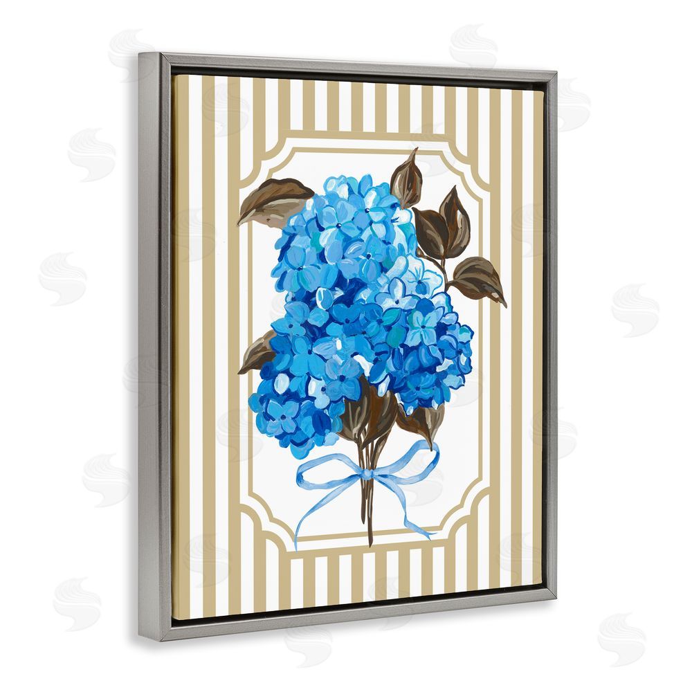 Adonna Ebrahimi Blue Hydrangea Blossom Bow Gray Floating Frame Canvas Wall Art Print