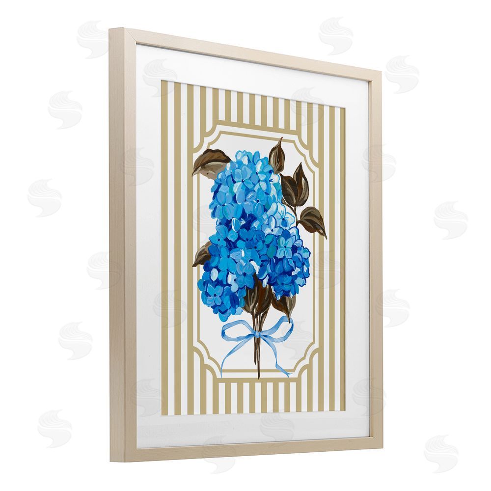 Adonna Ebrahimi Blue Hydrangea Blossom Bow Brown Framed Print Under Glass Wall Art