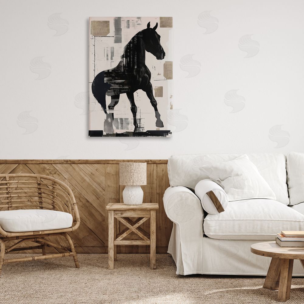 Annabelle Hall Equinity Horse Silhouette Stretched Canvas Wall Art Print in Room