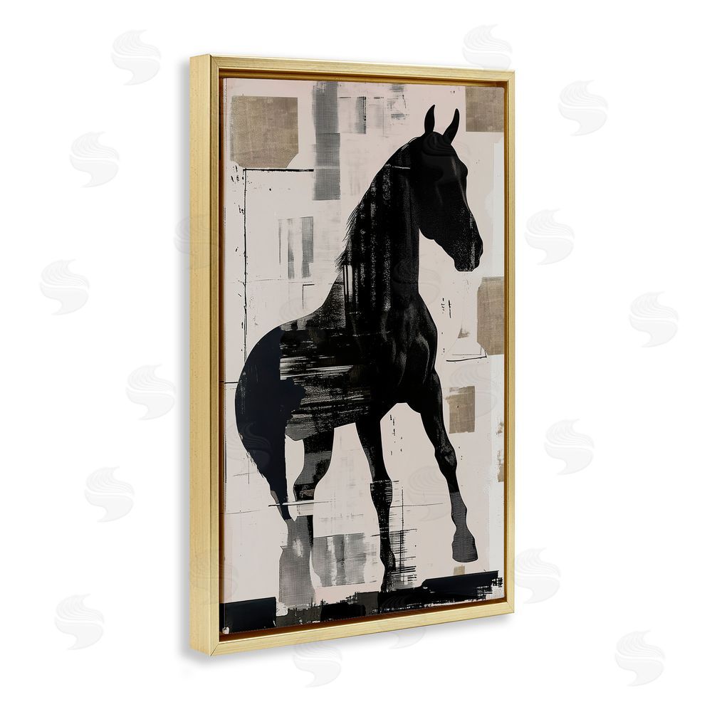 Annabelle Hall Equinity Horse Silhouette Gold Floating Frame Canvas Wall Art Print