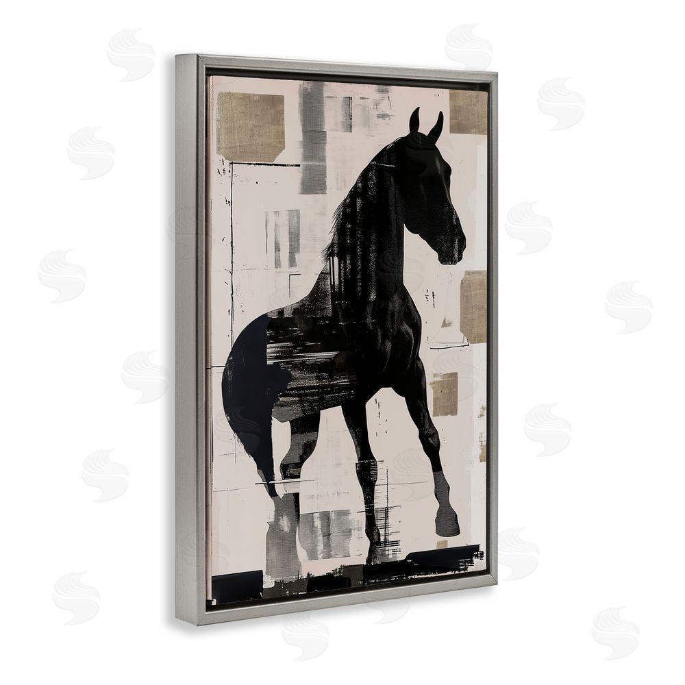 Annabelle Hall Equinity Horse Silhouette Gray Floating Frame Canvas Wall Art Print